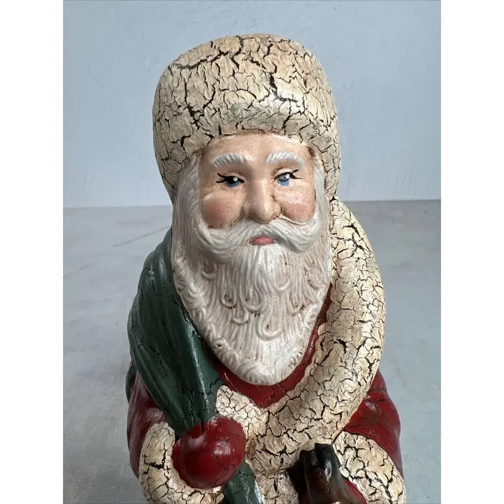 Vintage Old World Santa With Staff‎ And Toy bag Figurine Handmade Ceramic